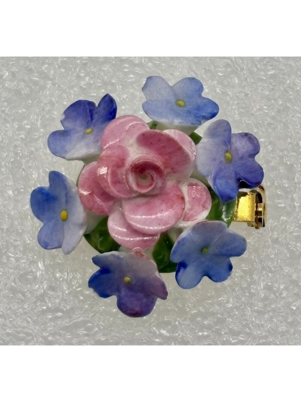 Vintage Cara China Porcelain Staffordshire Brooch Pin Floral Cluster Pinks Blues
